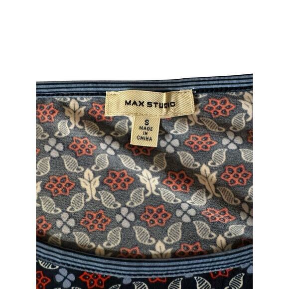 Max Studio Geometric Shift Dress Small Red Blue Print Open 3/4 Sleeve - Picture 8 of 9